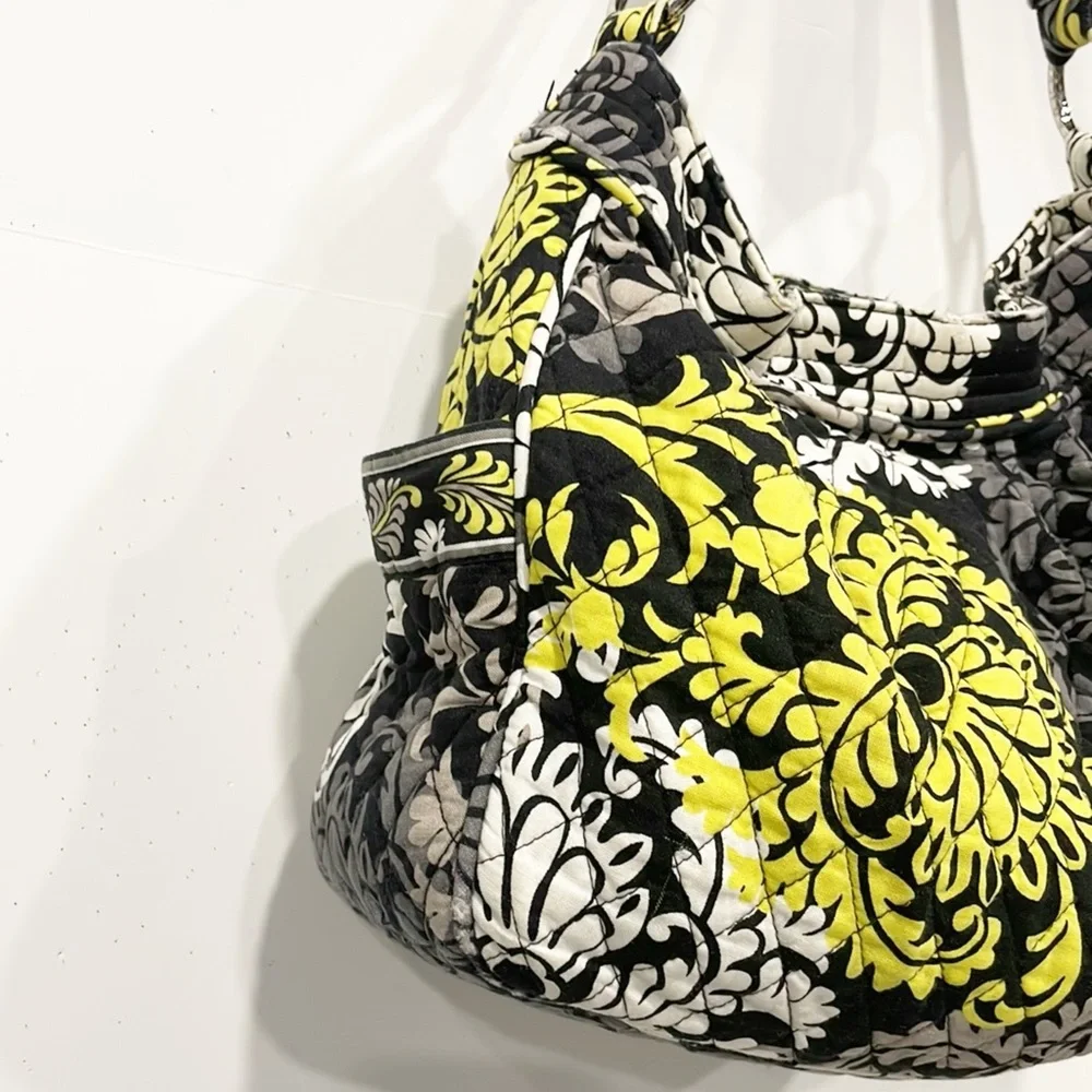 Vera Bradley Retired Yellow Black Baroque‎ Satchel Magnet Shoulder Handbag Hobo